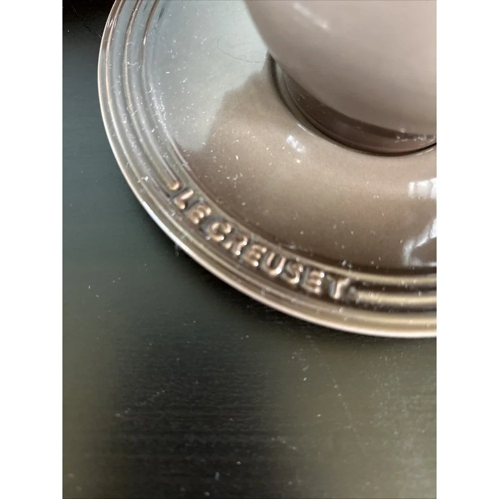 Le Creuset Tea Cup & Saucer Brown Gray Set of 2 Stoneware